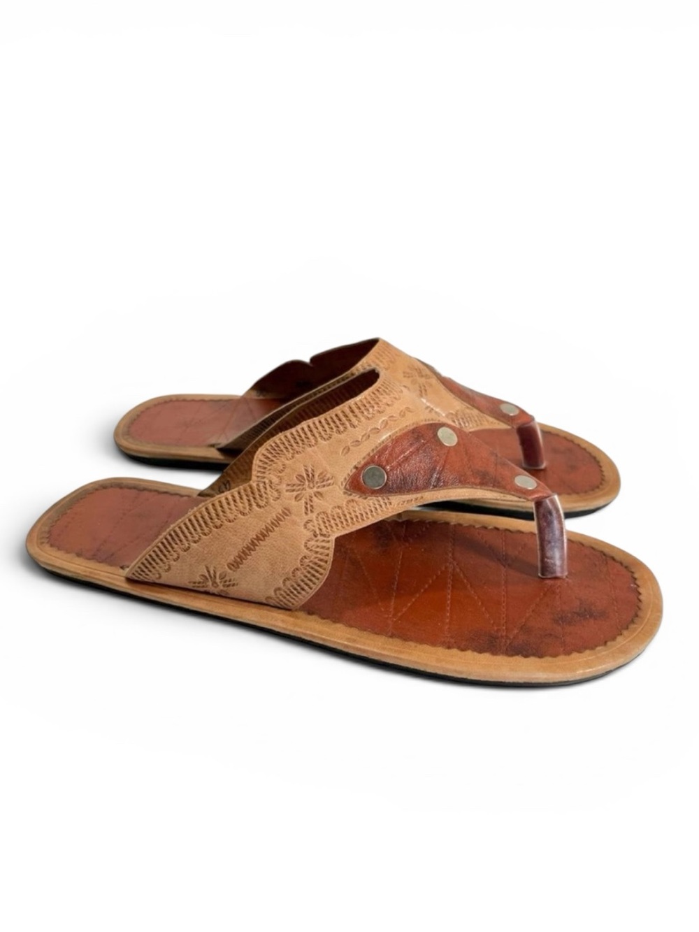 Handmade Tooled Leather Unisex Flat Sandals